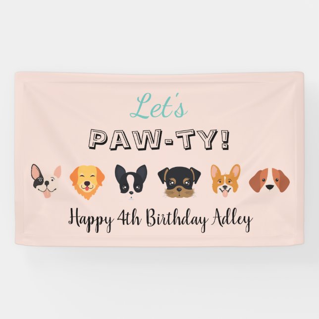 Lona Pink Let's Paw-ty Chica Dog Birthday Party (Horizontal)