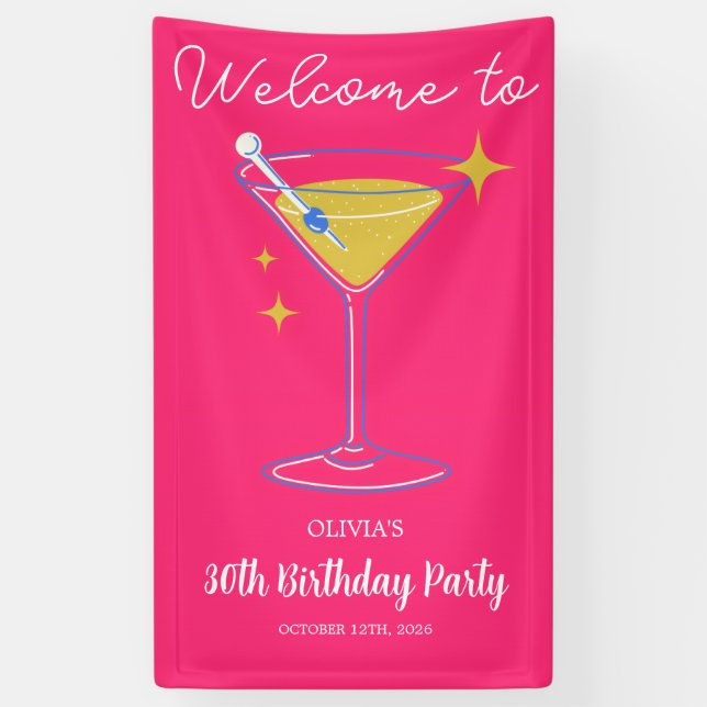 Lona Pink Minimalist Girly 30th Birthday Sign Banner (Vertical)