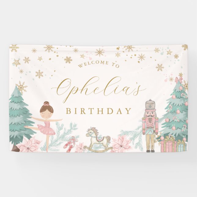 Lona Pink Nutcracker Ballet Birthday Welcome Banner (Horizontal)