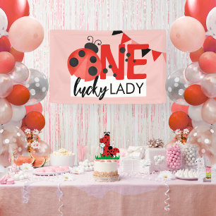 Lona Pink One Lucky Lady Watercolor Ladybug Cumpleaños