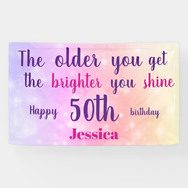 Lona Pink pastel brillante 50 cumpleaños personalizado (Horizontal)