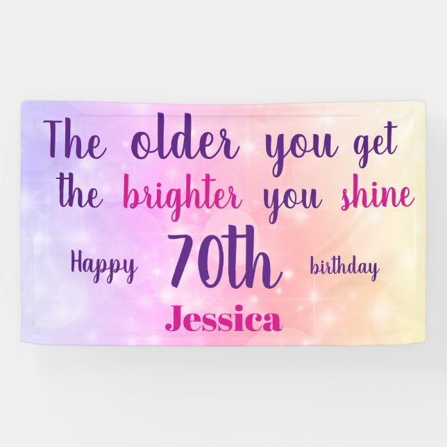Lona Pink pastel brillante 70 cumpleaños personalizado (Horizontal)