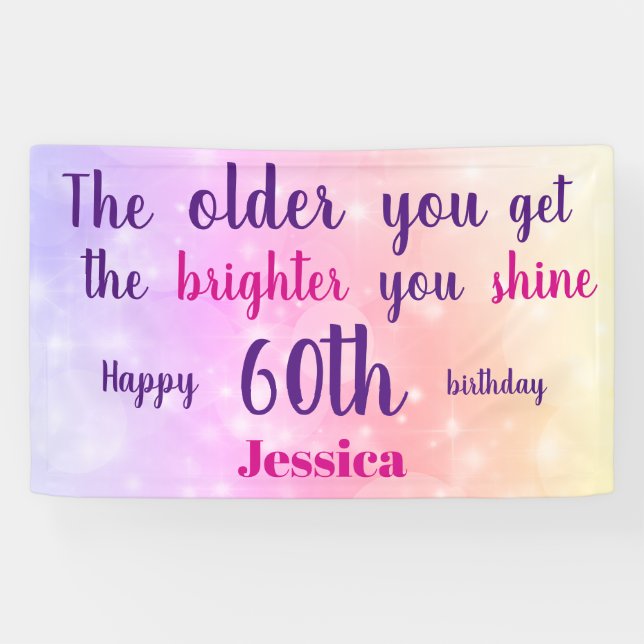 Lona Pink pastel brillantemente 60 cumpleaños personali (Horizontal)
