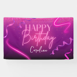 Lona Pink Purple Confetti Neon Lights Happy Birday