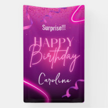 Pink Purple Confetti Neon Surprise Feliz Cumpleaño