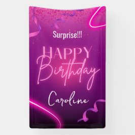 Lona Pink Purple Confetti Neon Surprise Feliz Cumpleaño