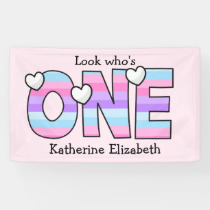 Lona Pink Purple Ombre Stripes Hearts First Birday