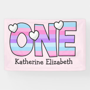 Lona Pink Purple Ombre Stripes Hearts First Birday