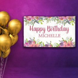Lona Pink Purple Watercolor Floral Happy Birday Name