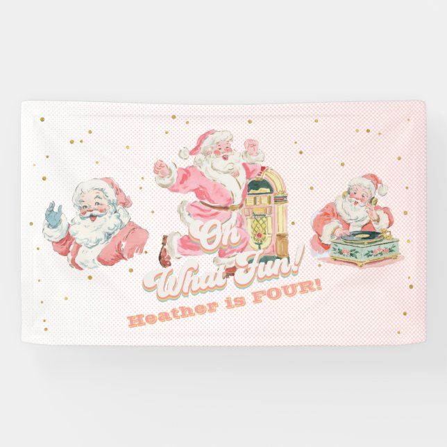 Lona Pink Retro Groovy Santa Claus-Partido de Cumpleaño (Horizontal)