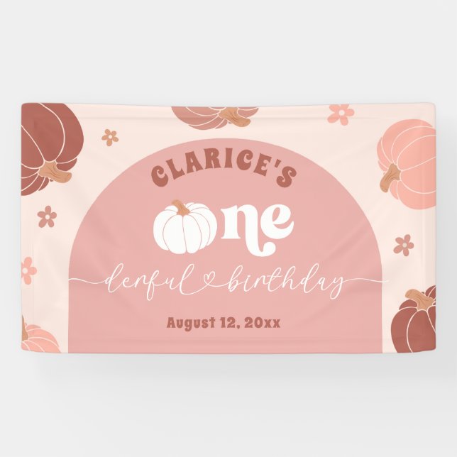 Lona Pink Retro Pumpkin Birthday Large Banner (Horizontal)