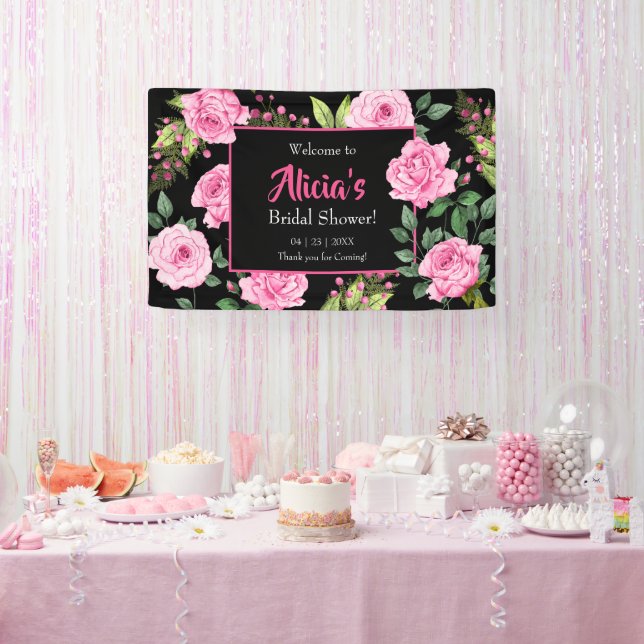 Lona Pink Roses on Black Bridal Shower (Fiesta)