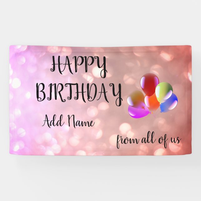 Lona Pink Sparkly design Feliz cumpleaños (Horizontal)