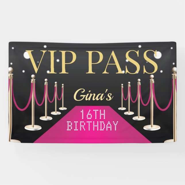 Lona Pink VIP Pass Hollywood Red Carpet Cumpleaños (Horizontal)