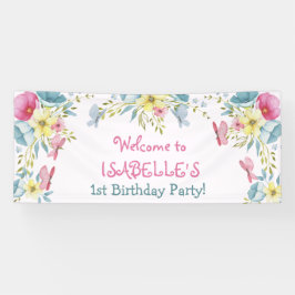 Lona Pink Watercolor Florals cumpleaños
