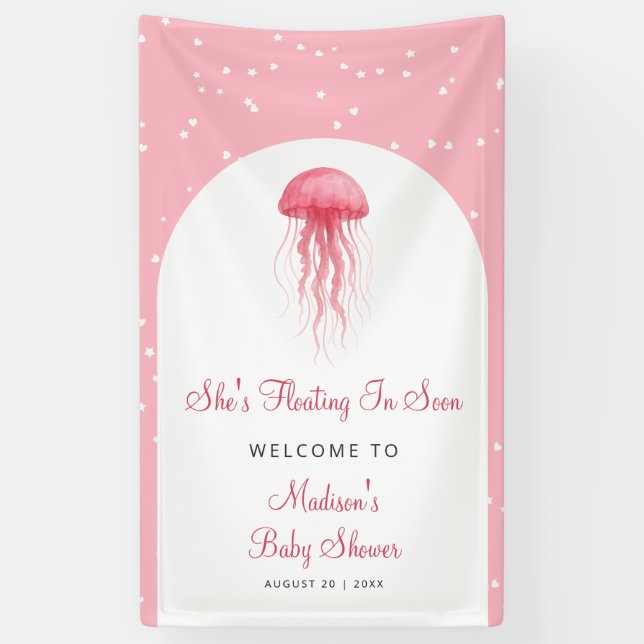 Lona Pink Watercolor Jellyfish Girl Baby Shower Welcome (Vertical)