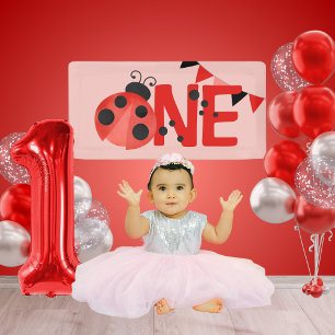 Lona Pink Watercolor ONE Ladybug Birday Mini Banner
