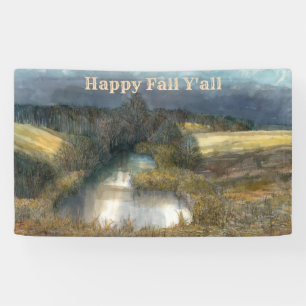 Lona Pintura de acuarela en estanque de otoño