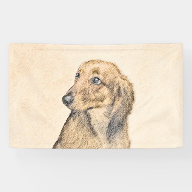 Lona Pintura de Dachshund (de cabello largo) - Arte Per (Horizontal)