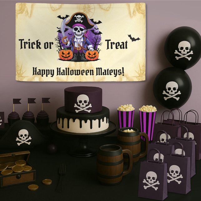 Lona Pirata Skeleton Feliz Halloween Mateys (Subido por el creador)