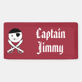 Lona Pirata sonriente amistoso con espadas cruzadas en 