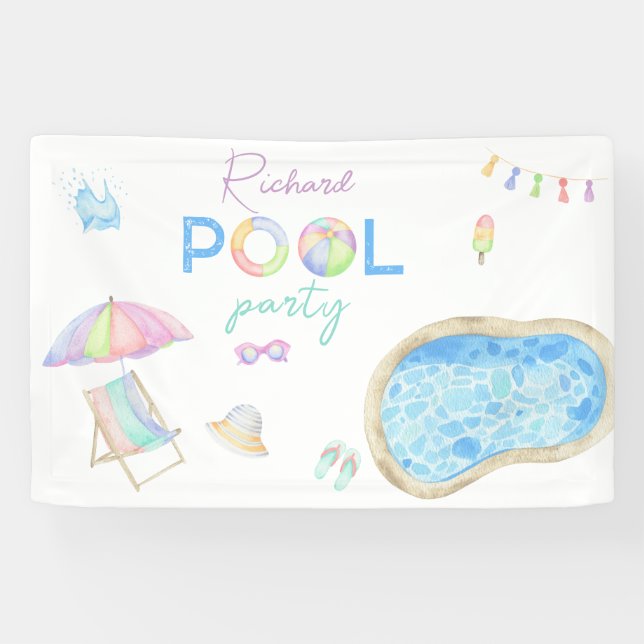 Lona Piscina de cumpleaños Piscina de fiesta de cumplea (Horizontal)