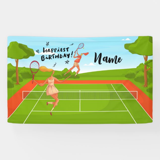 Lona Piscina de tenis Jugador fiesta de cumpleaños (Horizontal)