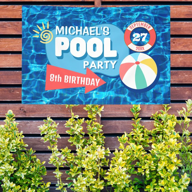 Lona Piscina de verano Fiesta Tropical Cumpleaños Azul (Subido por el creador)