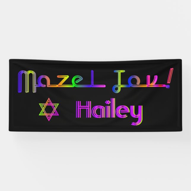 Lona PixDezines Neon alumbrado Mazel Tov Banner 6'x2.5' (Horizontal)