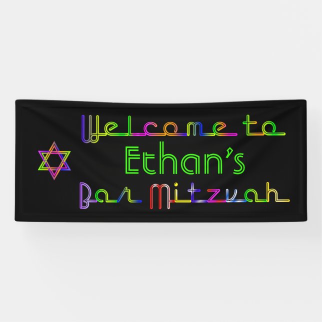 Lona PixDezines Neon Lights Bar Mitzvah Banner 6'x2.5' (Horizontal)