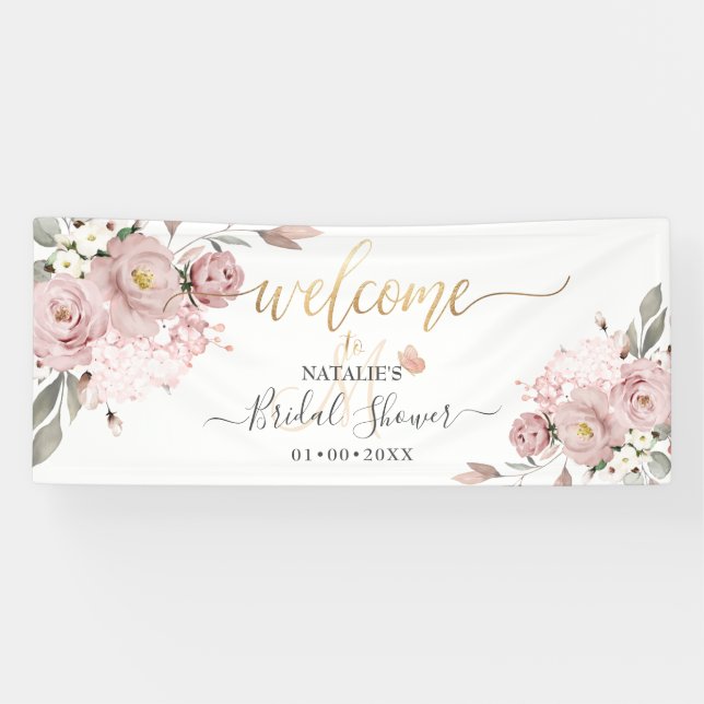 Lona PixDezines Rosas Dusty Pink Flores Acuarela (Horizontal)