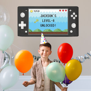 Lona Pixels Arcade Video Game Controller Niños Cumpleañ