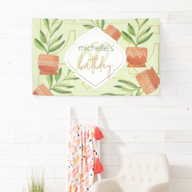 Lona Plantas Frescas En Cuencas De Cerámica Acuarela (In situ)