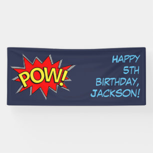 Lona Plantilla de cómic de superhéroes con texto "POW"