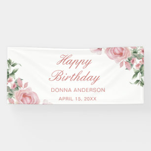 Lona Plato de cumpleaños con rosa floral rosa