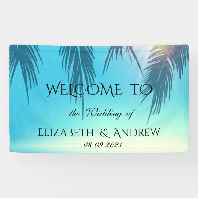Lona Playa Tropical Fresca, Boda Azul Palma (Horizontal)