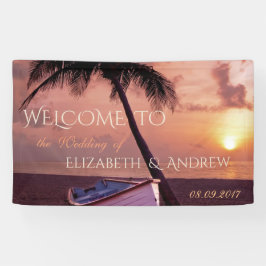 Lona Playa Tropical, Palm, Sunset, Banner Boda de barco