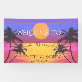Lona Playa Tropical, Palmeras, Banner Boda Sunset