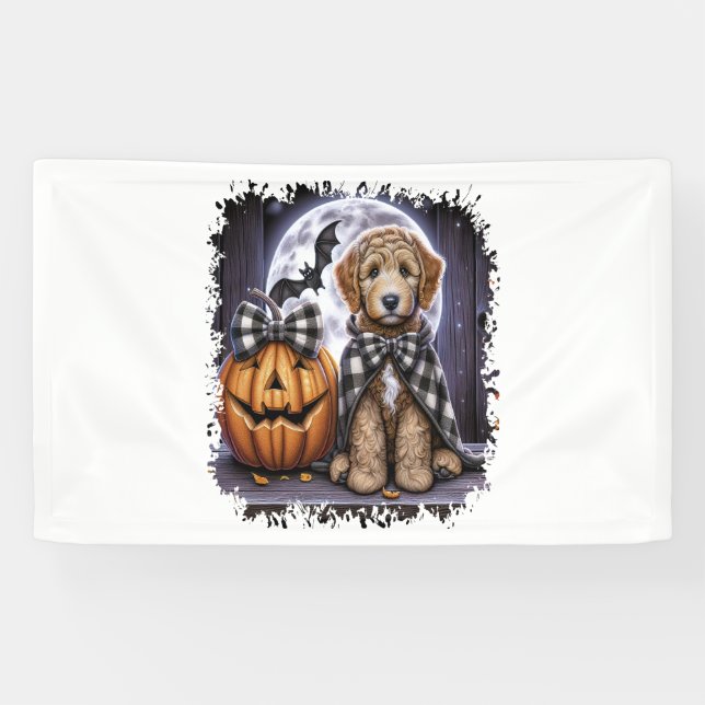 Lona Plaza de Halloween del perro Labradoodle (Horizontal)