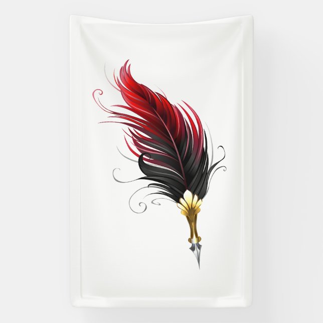 Lona Pluma de plumas rojas con nido de oro (Vertical)