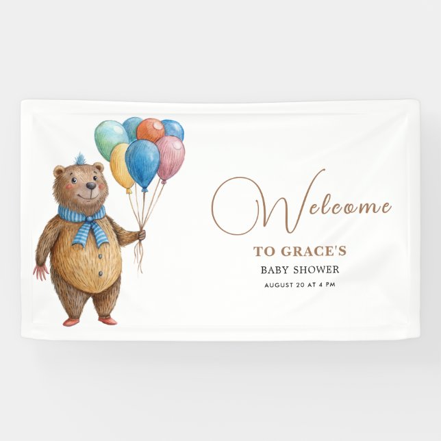 Lona Podemos Esperar A Un Niño Con Un Globo De Bear Bab (Horizontal)