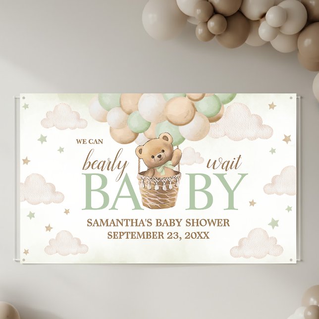 Lona Podemos Esperar El Baby Shower Del Oso Verde (We Can Bearly Wait Green Bear Baby Shower Banner)