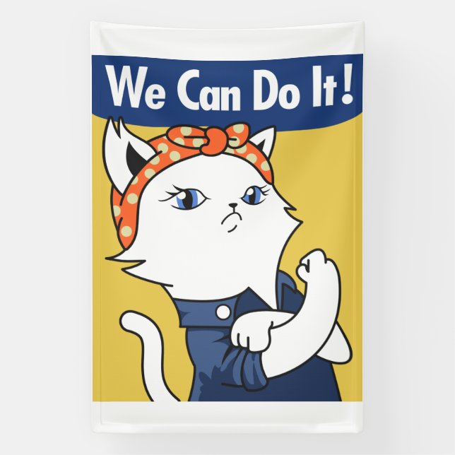 Lona ¡Podemos Hacerlo! El gato blanco Rosie the Riveter (Vertical)