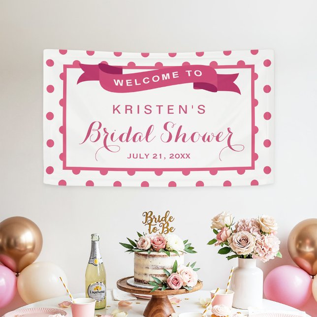 Lona Polka Rosa Girly Dots Ribbon Bridal Shower (Subido por el creador)
