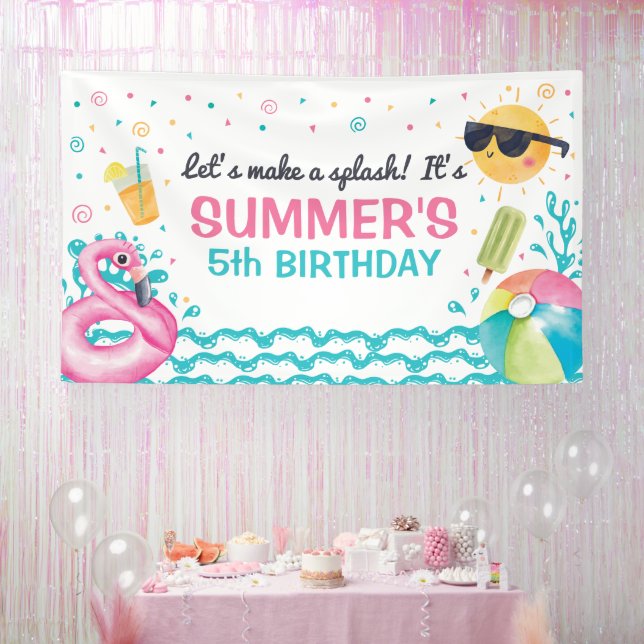 Lona Pool summer birthday party banner backdrop (Fiesta)