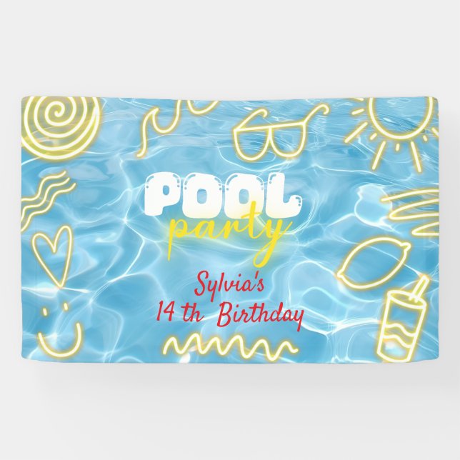 Lona Pool summer neon vibes birthday party (Horizontal)