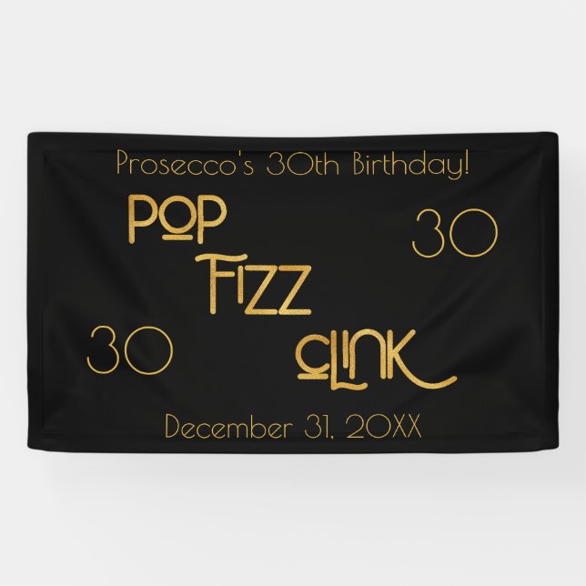 Lona Pop Fizz Clink Elegante Tipografía Cumpleaños (Horizontal)