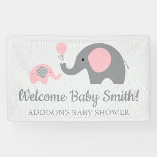 Lona Poster de banners Baby Shower para Elefantes Rosa 