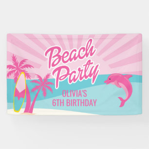 Lona Póster de cumpleaños de la playa rosa
