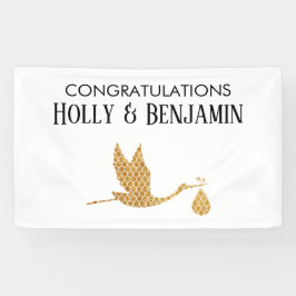 Lona Preppy Faux Gold Stork Felicitaciones Baby Shower